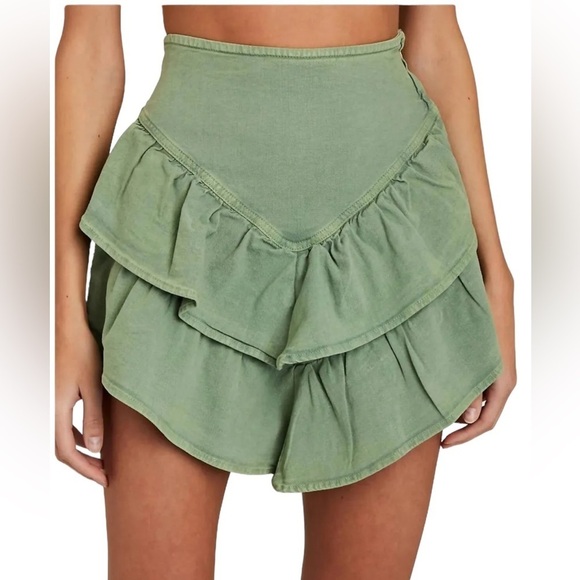 NWT Mother Womens Tiered Ruffled Mini Skirt loden frost green size 30 high waist - Picture 3 of 11